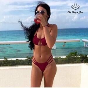 Nafleap Smocked Bandeau Halter Sexy Keyhole Bikini Size M